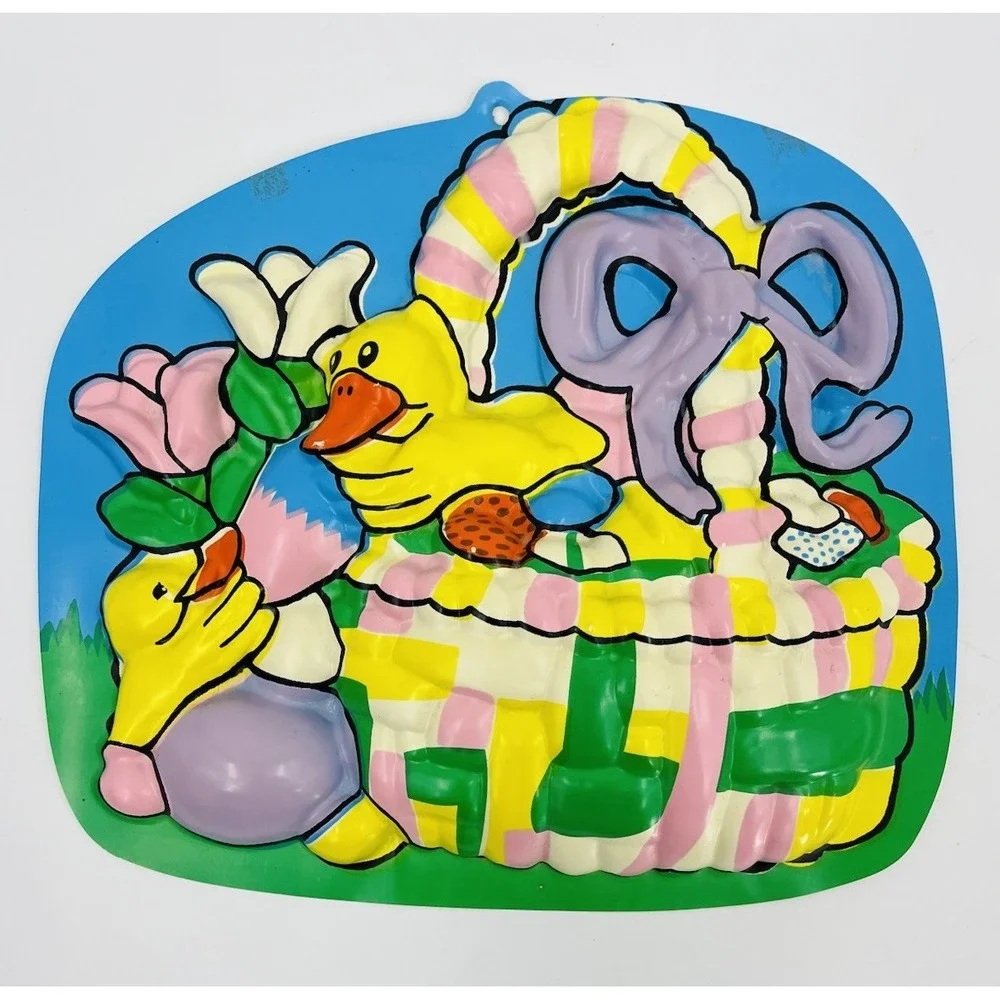 Vintage Easter Vacuform Decoration Basket with Eggs and Chicks